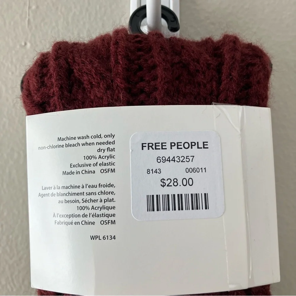 FREE PEOPLE Burgundy Cable Knit Over the Knee Socks